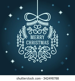 Christmas Postcard Floral Decoration Background. Vector Illustration. Merry Christmas Greetings