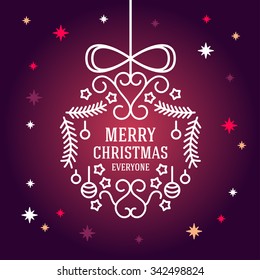 Christmas Postcard Floral Decoration Background. Vector Illustration. Merry Christmas Greetings