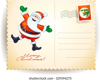 Christmas postcard with funny Santa, vector illustration 