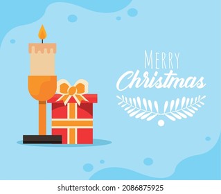 postal de navidad con regalo y velas