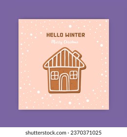 Christmas postcard. Greeting card with a gingerbread cookie. Xmas and New Year decor. Flat style. Vector.