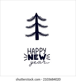 Postal navideña con un árbol de pieles estilo scandi dibujado a mano. deseos cálidos grandezas. Feliz Año Nuevo