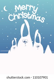 Christmas postcard with hares