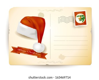 Christmas postcard with hat, vector 