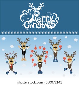 Christmas, postcard, holiday, text, merry Christmas, deer, snow, blue