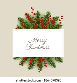 Christmas Postcard With Christmas Holly Berry With Gradient Mesh, Vector Illustration