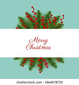 Christmas Postcard With Christmas Holly Berry With Gradient Mesh, Vector Illustration