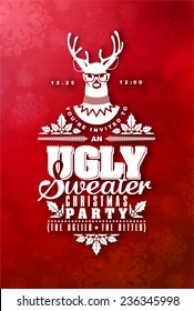 Christmas postcard with invitation on ugly sweater holiday party 