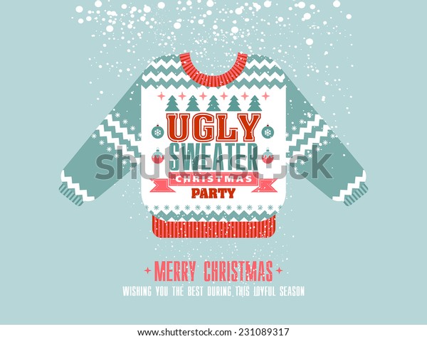 Christmas postcard with invitation on ugly sweater\
holiday party