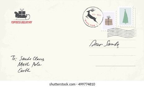 Christmas Postcard Letter To Santa