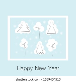 Christmas postcard with New Year Tree and Snowflakes. Happy Winter Holiday Wallpaper with Nature Decor elements. Background design vector illustration .
