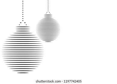 Christmas postcard on white background and black christmas balls.
