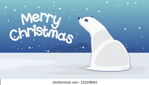 Christmas postcard with a polar bear