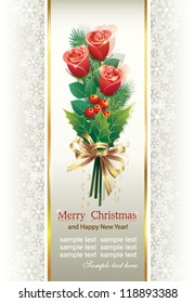 christmas postcard with roses