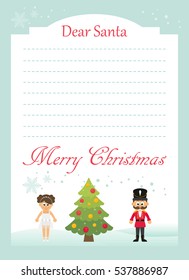 christmas postcard to santa with cartoon nutcracker and ballerina