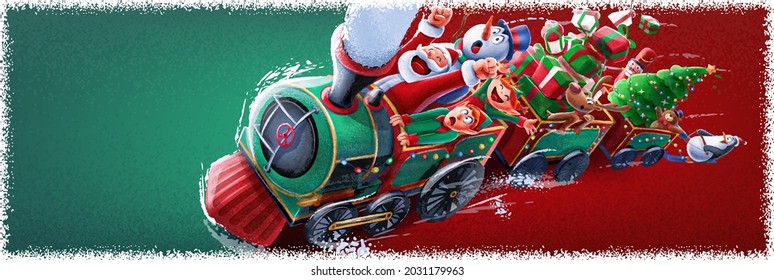 CHRISTMAS POSTCARD WITH SANTA CLAUS DELIVERING GIFTS