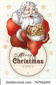 Christmas Postcard with Santa Claus and the puppies 2