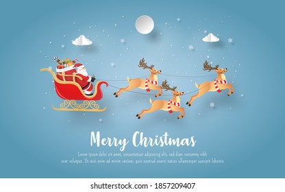 Christmas postcard with Santa Claus and reindeer