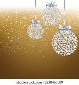 Christmas Postcard With Silver Balls With Gradient Mesh, Vector Illustration