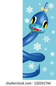 christmas postcard with snake on blue backgroud