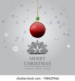 Christmas postcard with snowflake and Christmas Ball