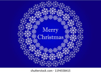 Christmas postcard of snowflakes on a blue background.