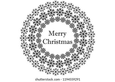 Christmas postcard of snowflakes on a white background.
