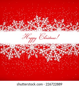 Postal de Navidad con copos de nieve. Vector.