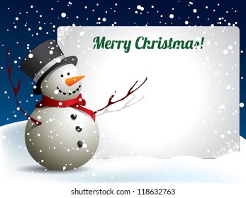 Christmas postcard with snowman