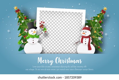 Christmas postcard with Snowman and blank photo frame