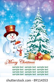 christmas postcard with snowmans