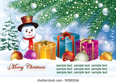 christmas postcard with snowmans