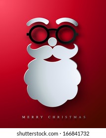 Christmas postcard. Stylized abstract paper cutout Santa's face.