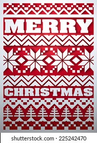 Christmas postcard. Stylized abstract paper cutout ugly sweater pattern. 