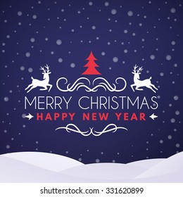 Christmas Postcard Typographic Merry Christmas and Happy New Year Badge. Vector Illustration