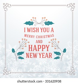 Christmas Postcard Typographic Merry Christmas and Happy New Year Badge. Vector Illustration