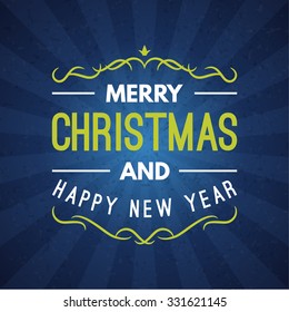 Christmas Postcard Typographic Merry Christmas and Happy New Year Badge. Vector Illustration