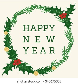 Christmas, postcard, vector, banner, text, frame, pattern,Christmas tree, pine tree, Holly, snow, snowflake, vintage, grunge