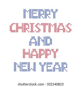 Christmas postcard, vector embroidery, merry christmas and happy new year embroidery