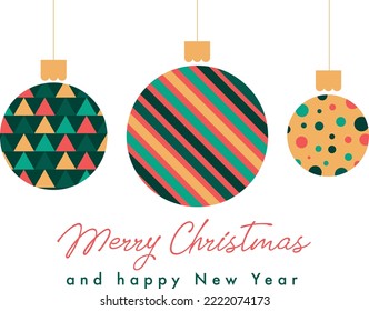 christmas postcard vector flat illustration decorations red green gold colors 