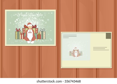 Christmas Postcard. Vector illustration of a Cute Baby boy. New Year Background.