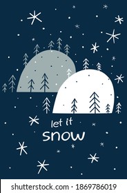 Christmas postcard with winter landscape