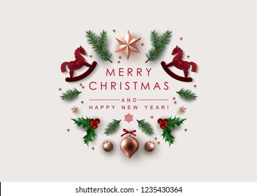 Christmas Postcard with  Christmas wishes decorated with Festive Elements. 