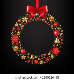 Christmas Postcard With Wreath With Gradient Mesh, Vector Illustration