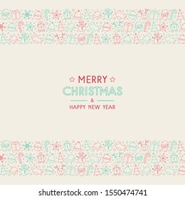 Christmas postcard with Xmas pattern and wishes. Vector