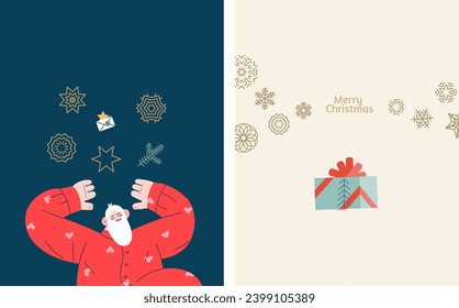 Christmas postcards with Santa Claus - modern flat vector concept illustrations of the Christmas and New Year symbols, vertical postcards set