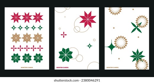 Christmas Postcards Set Winter Cards Snow shapes elements