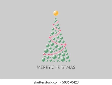Christmas poster with abstract tree and gray background. Illustration contains text: Merry Christmas. Christmas tree is created from color bubbles like water drops and one big on the top as a star.