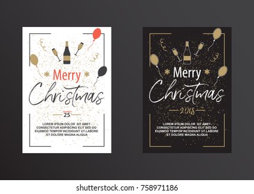 Christmas poster in black and white. Vector illustration in a flat style.