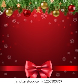 Christmas Poster With Bow With Gradient Mesh, Vector Illustration